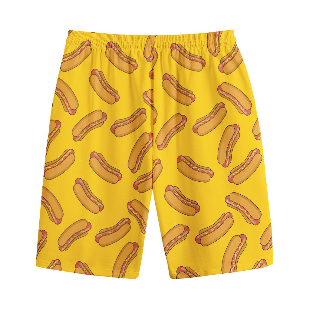 Yellow Hot Dog Pattern Print Cotton Shorts