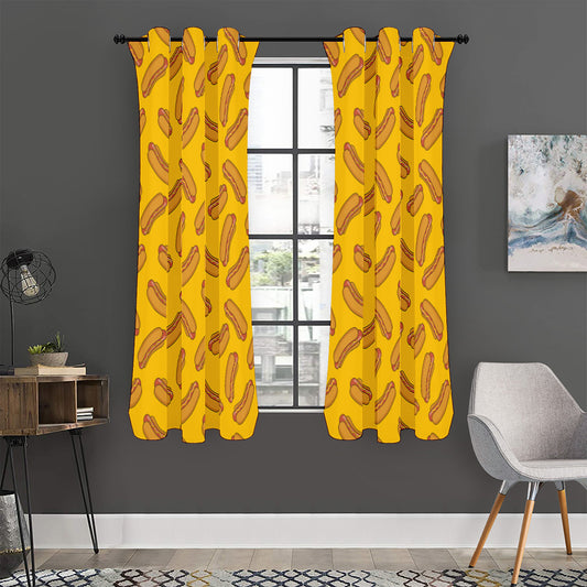 Yellow Hot Dog Pattern Print Curtain