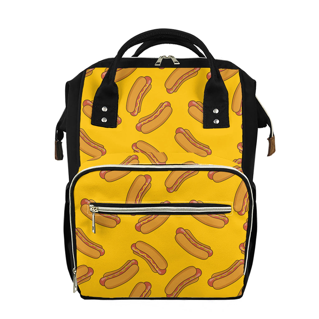 Yellow Hot Dog Pattern Print Diaper Bag