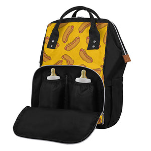 Yellow Hot Dog Pattern Print Diaper Bag