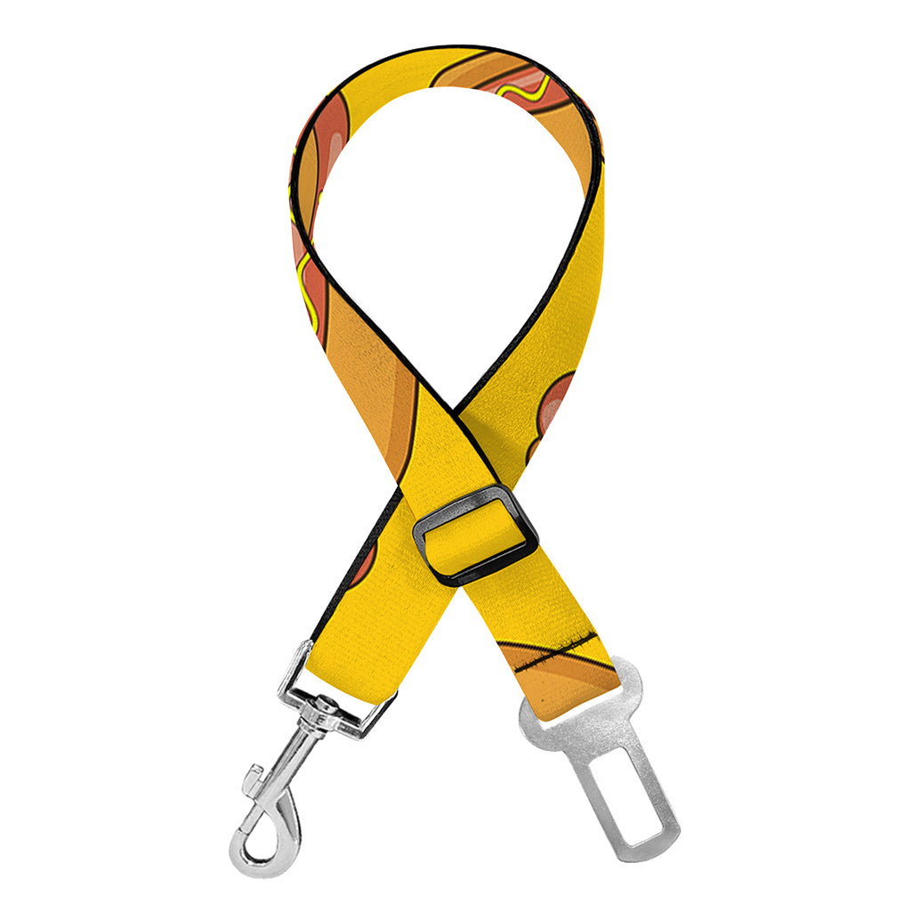 Yellow Hot Dog Pattern Print Dog Seat Belt