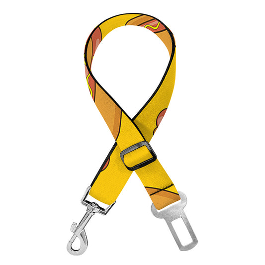 Yellow Hot Dog Pattern Print Dog Seat Belt