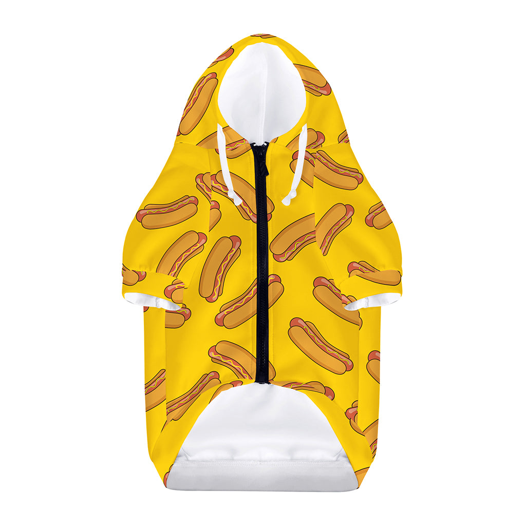 Yellow Hot Dog Pattern Print Dog Zip Up Hoodie