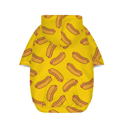Yellow Hot Dog Pattern Print Dog Zip Up Hoodie
