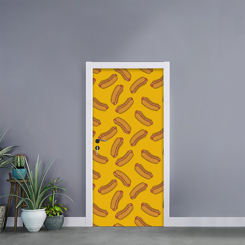 Yellow Hot Dog Pattern Print Door Sticker