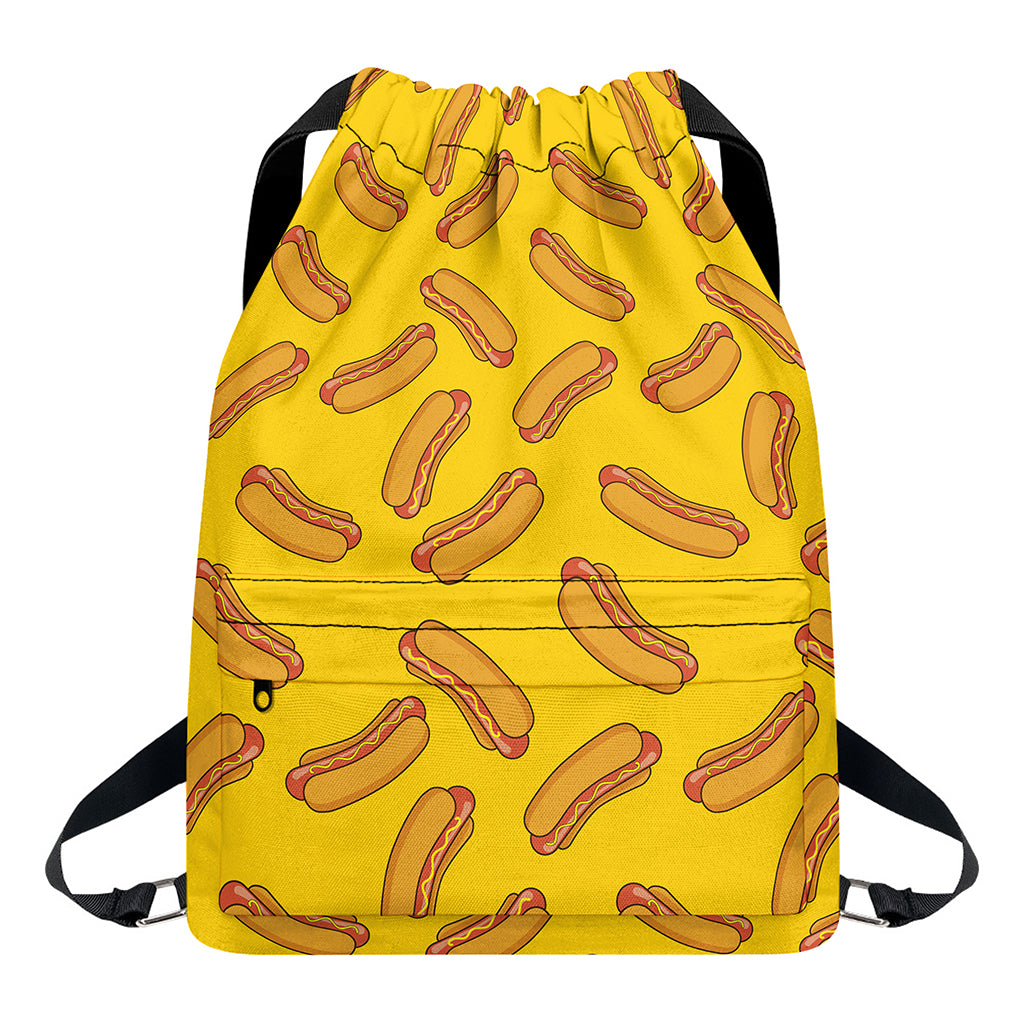 Yellow Hot Dog Pattern Print Drawstring Backpack