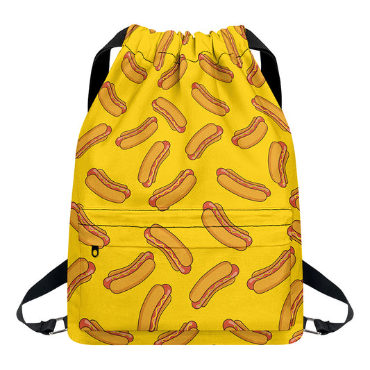 Yellow Hot Dog Pattern Print Drawstring Backpack