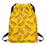 Yellow Hot Dog Pattern Print Drawstring Backpack