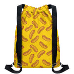 Yellow Hot Dog Pattern Print Drawstring Backpack