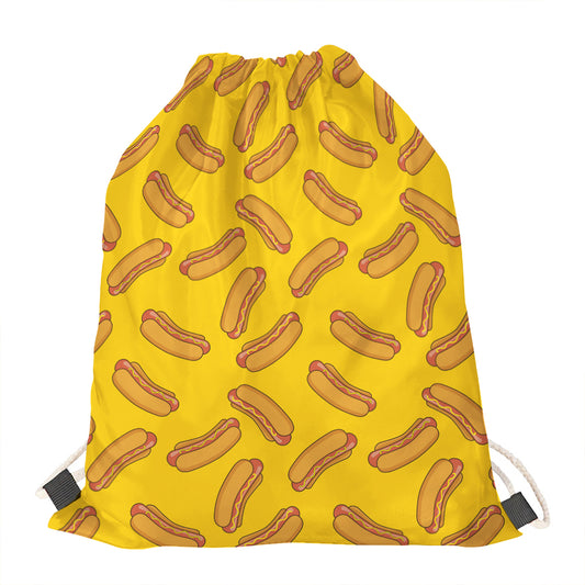 Yellow Hot Dog Pattern Print Drawstring Bag