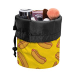 Yellow Hot Dog Pattern Print Drawstring Makeup Bag