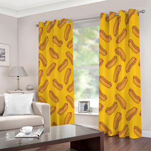 Yellow Hot Dog Pattern Print Extra Wide Grommet Curtains