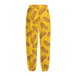 Yellow Hot Dog Pattern Print Fleece Lined Knit Pants