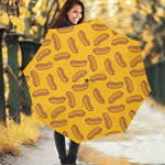 Yellow Hot Dog Pattern Print Foldable Umbrella