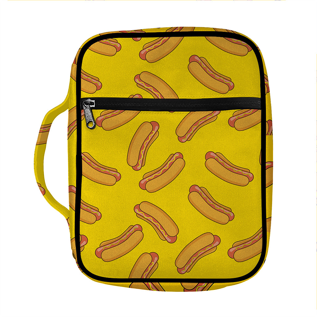 Yellow Hot Dog Pattern Print Front Pocket Bible Bag