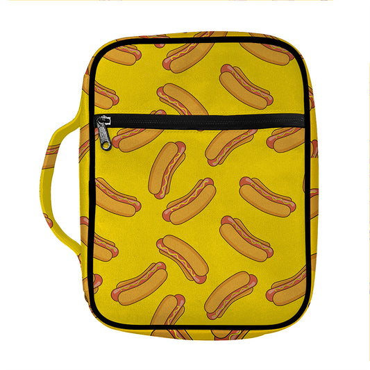 Yellow Hot Dog Pattern Print Front Pocket Bible Bag