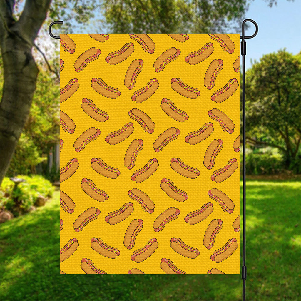 Yellow Hot Dog Pattern Print Garden Flag