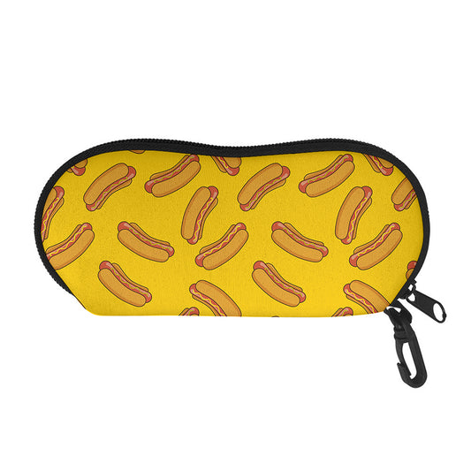 Yellow Hot Dog Pattern Print Glasses Case