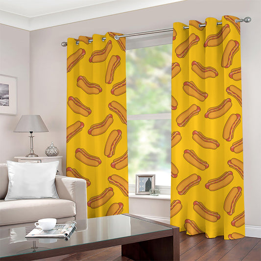 Yellow Hot Dog Pattern Print Grommet Curtains