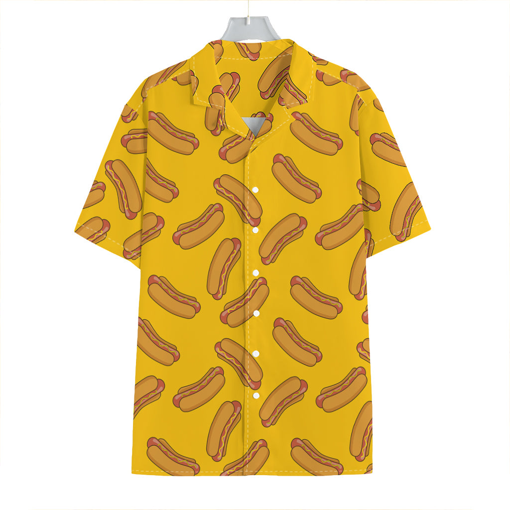 Yellow Hot Dog Pattern Print Hawaiian Shirt