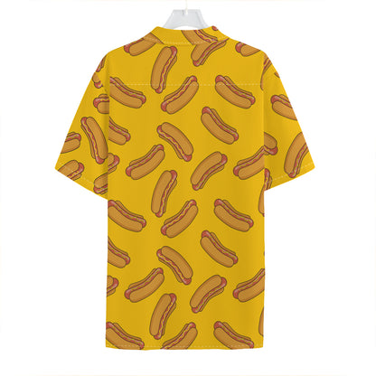 Yellow Hot Dog Pattern Print Hawaiian Shirt