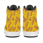 Yellow Hot Dog Pattern Print High Top Leather Sneakers