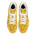 Yellow Hot Dog Pattern Print High Top Leather Sneakers