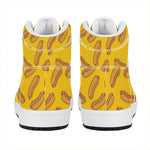 Yellow Hot Dog Pattern Print High Top Leather Sneakers