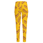 Yellow Hot Dog Pattern Print High-Waisted Pocket Leggings