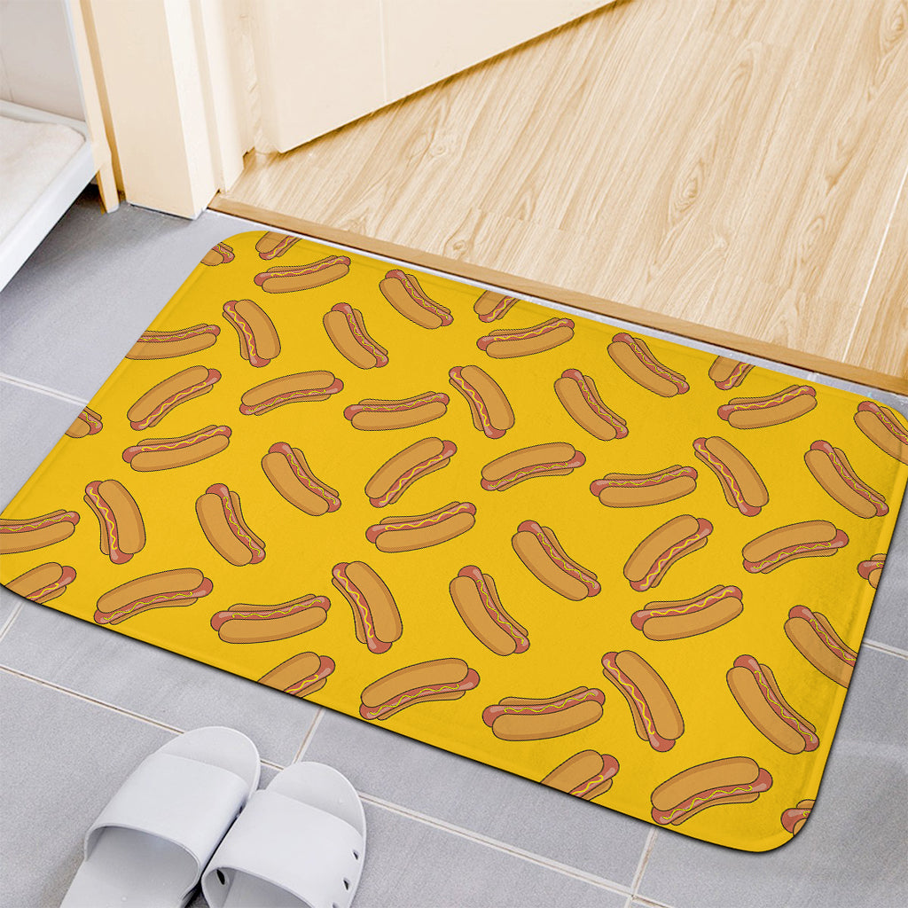 Yellow Hot Dog Pattern Print Indoor Door Mat