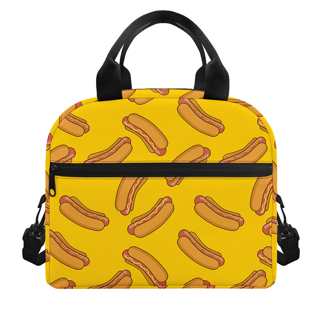 Yellow Hot Dog Pattern Print Insulated Lunch Bag