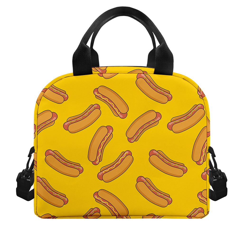 Yellow Hot Dog Pattern Print Insulated Lunch Bag
