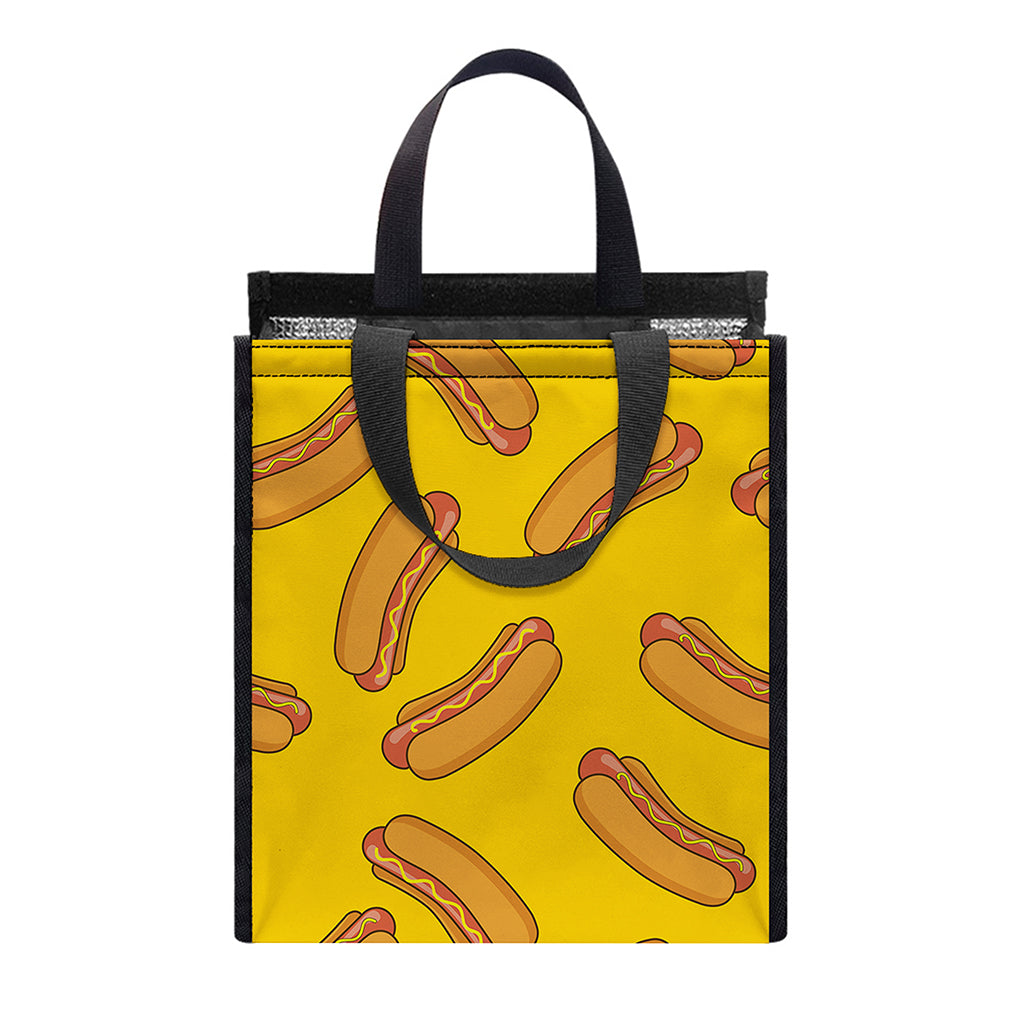 Yellow Hot Dog Pattern Print Insulated Lunch Tote