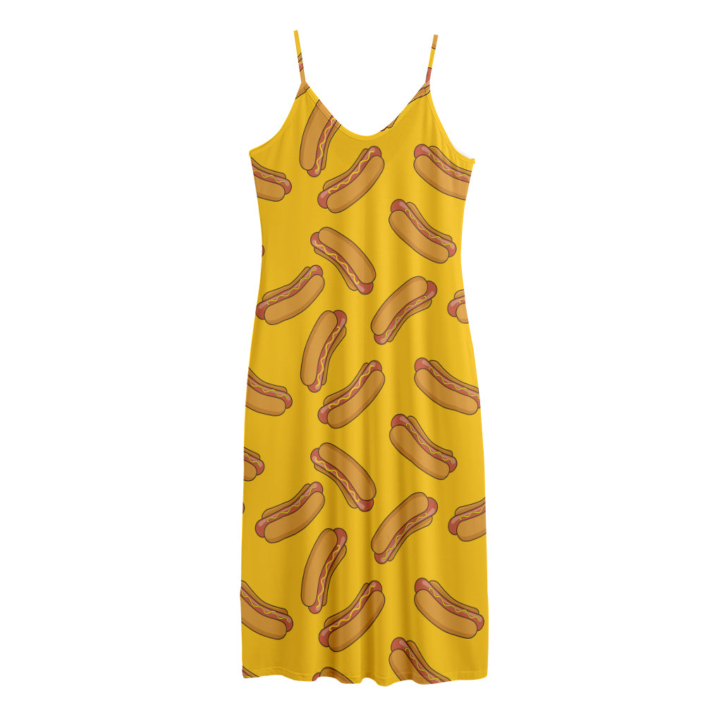 Yellow Hot Dog Pattern Print Jersey Midi Cami Dress