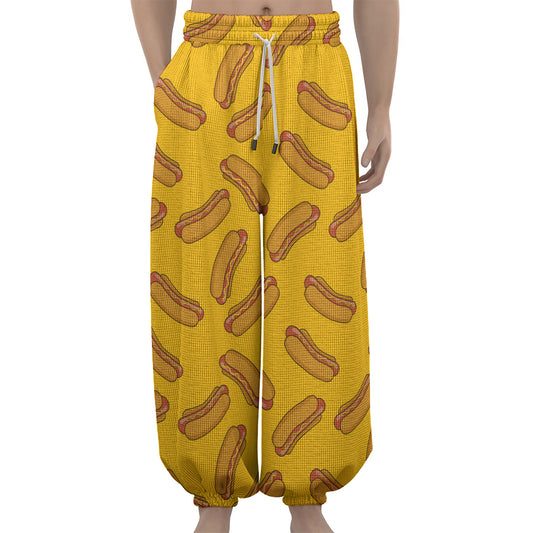 Yellow Hot Dog Pattern Print Lantern Pants