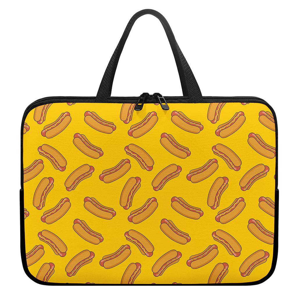 Yellow Hot Dog Pattern Print Laptop Sleeve With Handle