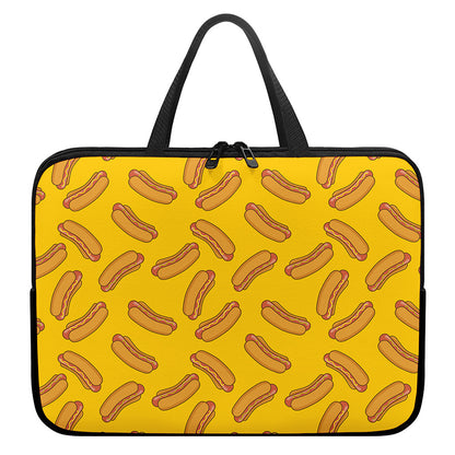 Yellow Hot Dog Pattern Print Laptop Sleeve With Handle