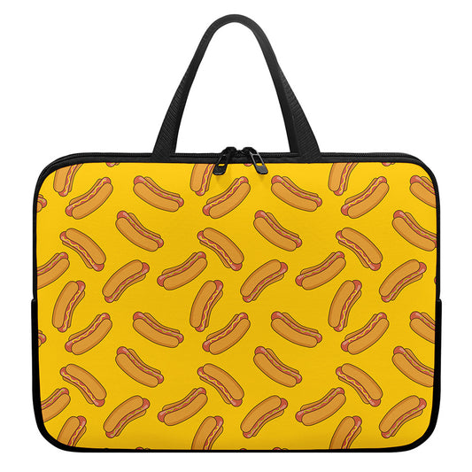 Yellow Hot Dog Pattern Print Laptop Sleeve With Handle