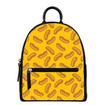 Yellow Hot Dog Pattern Print Leather Backpack