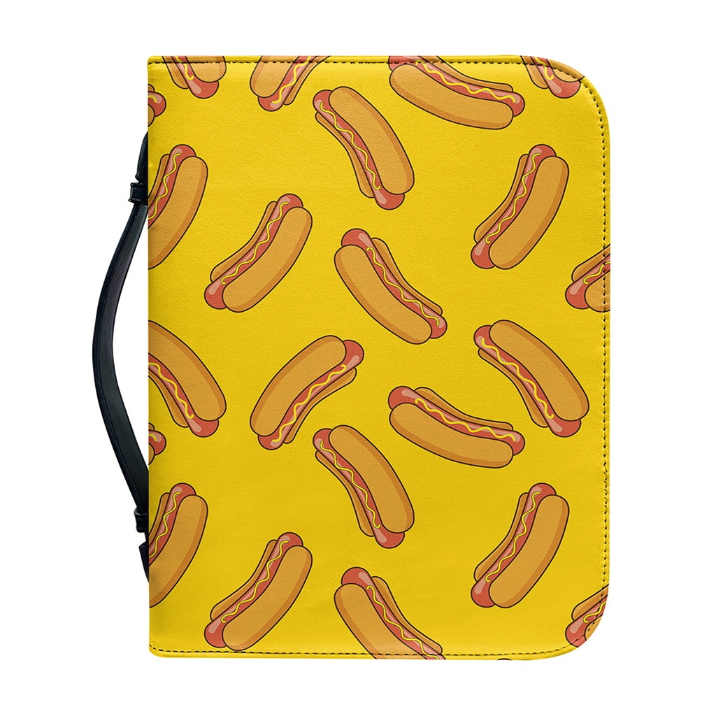 Yellow Hot Dog Pattern Print Leather Bible Cover