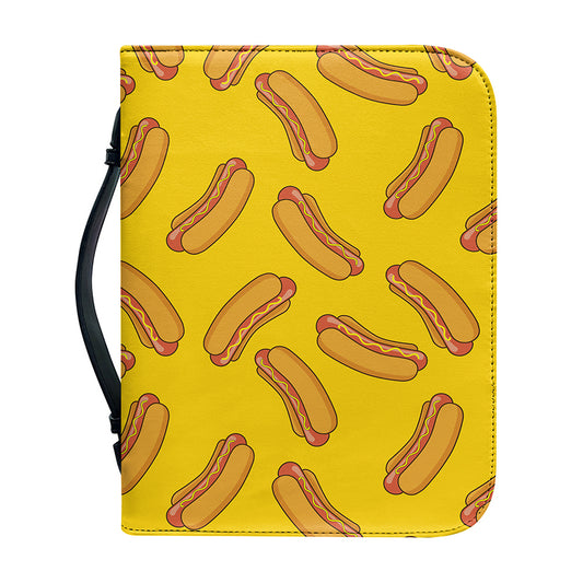 Yellow Hot Dog Pattern Print Leather Bible Cover
