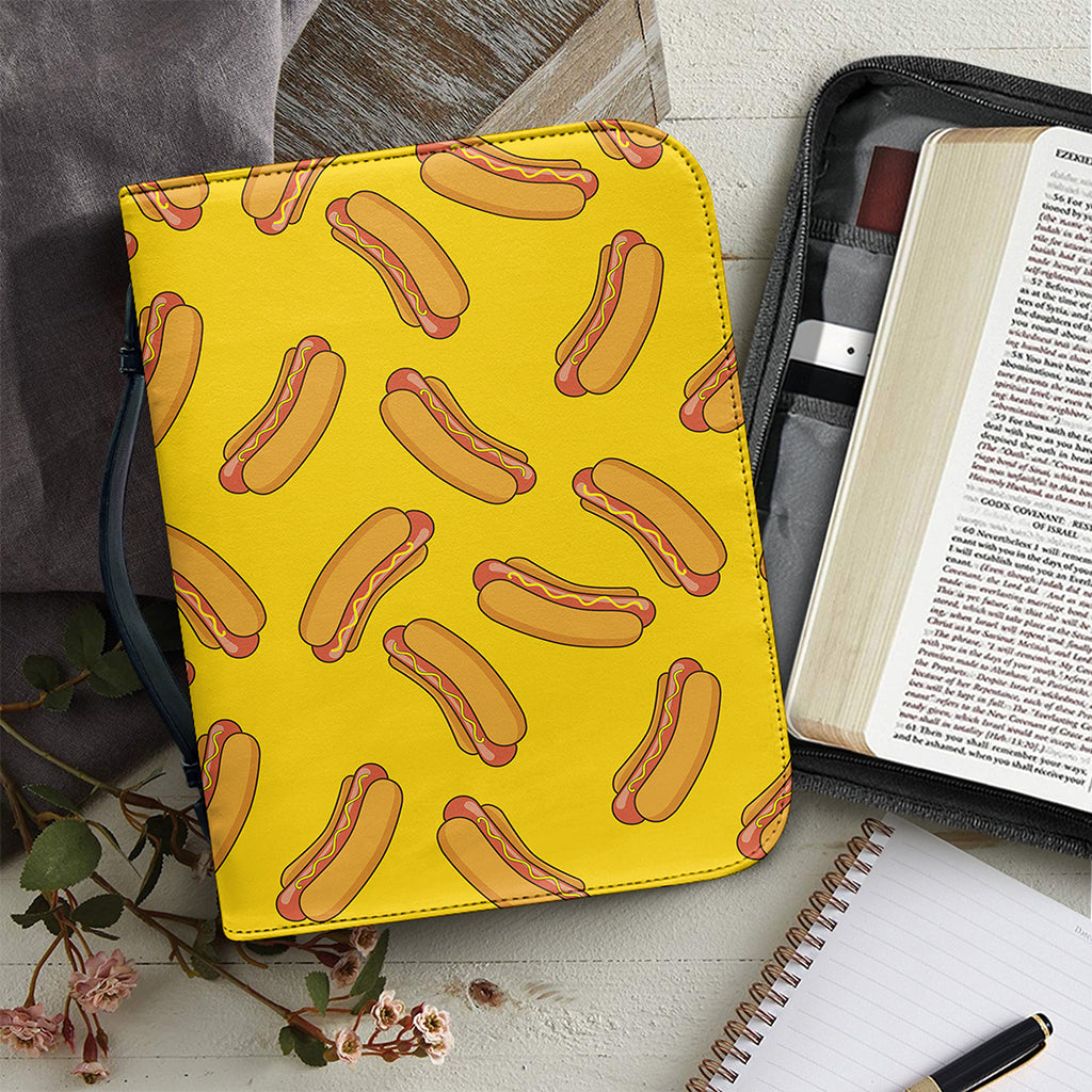 Yellow Hot Dog Pattern Print Leather Bible Cover