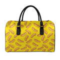 Yellow Hot Dog Pattern Print Leather Duffel Bag