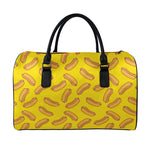 Yellow Hot Dog Pattern Print Leather Duffle Bag