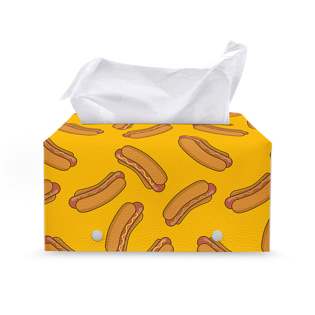 Yellow Hot Dog Pattern Print Leather Tissue Box Cover