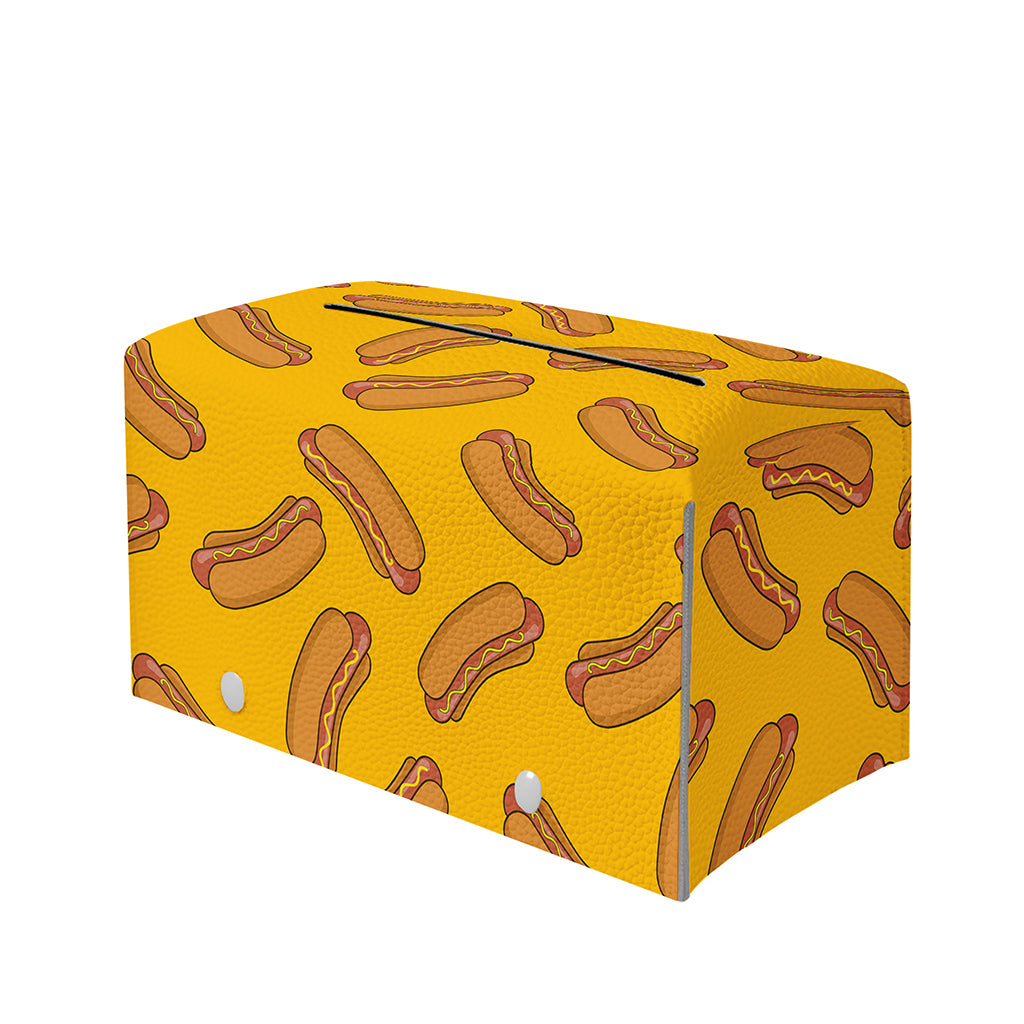 Yellow Hot Dog Pattern Print Leather Tissue Box Cover