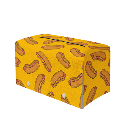 Yellow Hot Dog Pattern Print Leather Tissue Box Cover