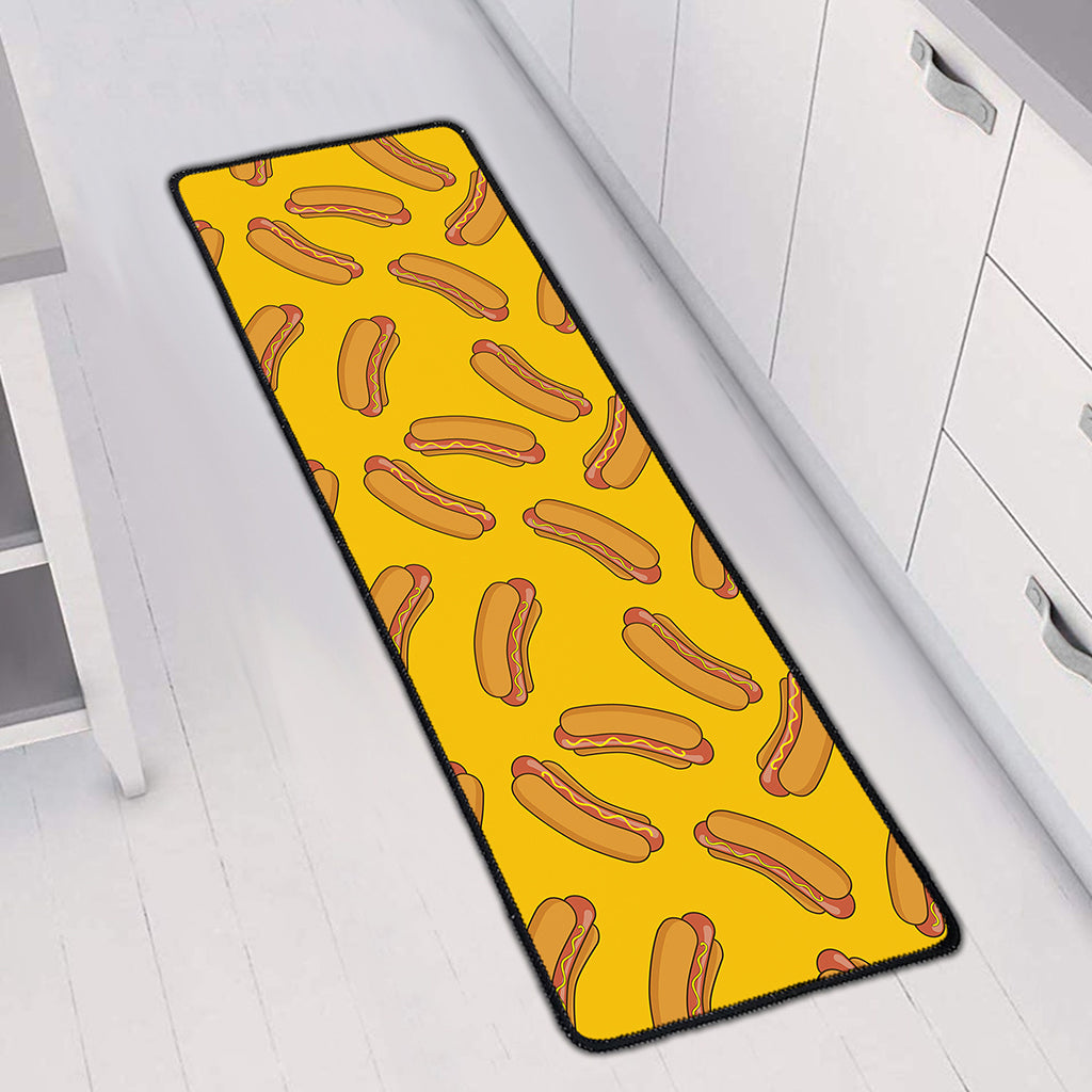 Yellow Hot Dog Pattern Print Long Kitchen Mat