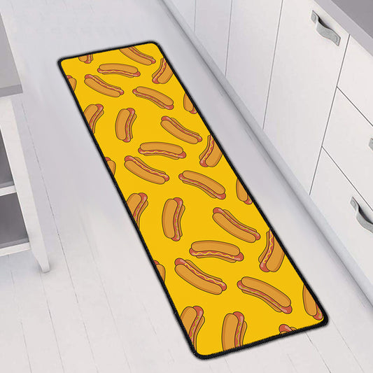Yellow Hot Dog Pattern Print Long Kitchen Mat