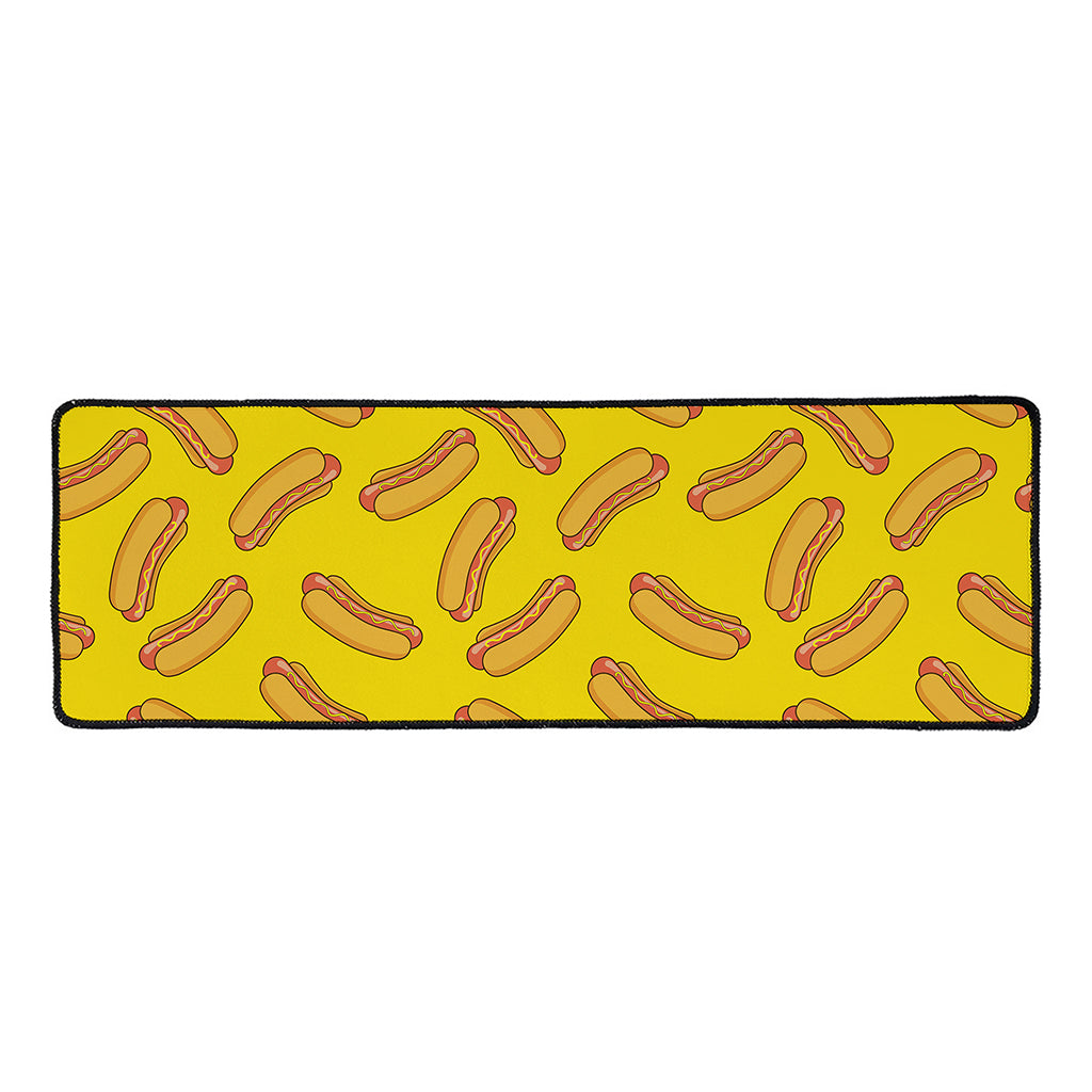Yellow Hot Dog Pattern Print Long Kitchen Mat
